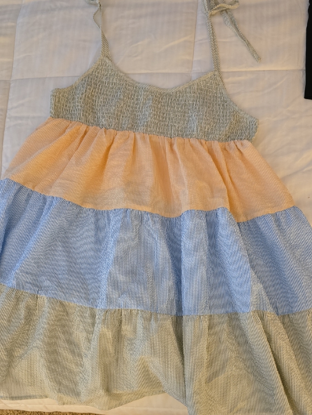 Tiered Striped Summer Sundress in Peach, Blue & Green